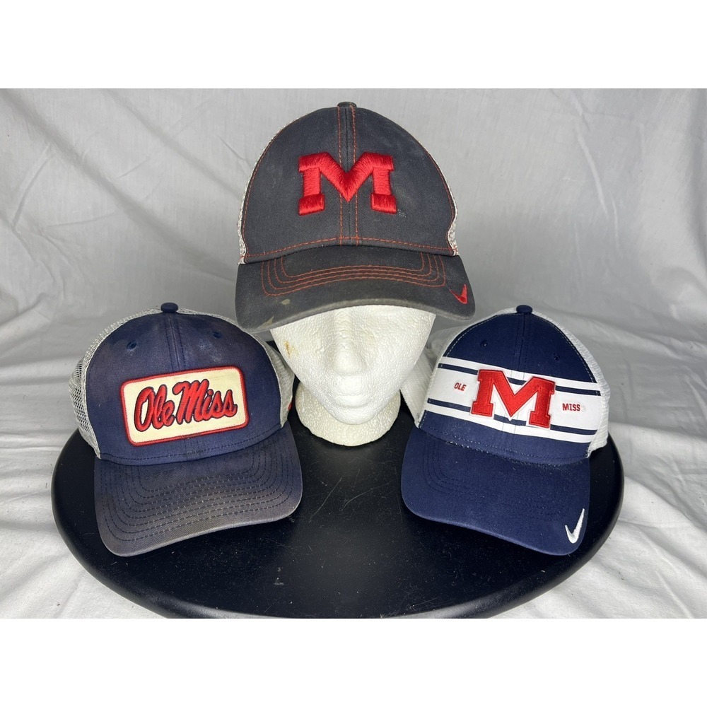 Nike Ole Miss Rebels SnapBack Mesh Trucker Hat Cap Lot Of 3 Blue Gray